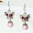 Swarovski Crystal Pearl Purple Butterfly Cute Bridal Earrings