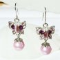Swarovski Crystal Pearl Purple Butterfly Cute Bridal Earrings