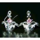 3D Crown Angel Wings Cross Swarovski Pink Crystal Earrings