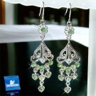 Christmas Green Swarovski Crystal Bridal Dangle Heart Earrings