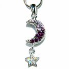 Crescent Purple Moon Star Swarovski Crystal Pendant Necklace