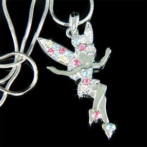 Tinkerbell Fairy Swarovski Rainbow Crystal Pendant Necklace