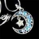 Swarovski Crystal Crescent Blue Moon Star Pendant Necklace