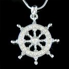 Ship Wheel Celebrity Swarovski Pave Crystal Nautical Necklace