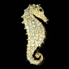 Gold Elegant Beach Wedding Swarovski Crystal Seahorse Brooch