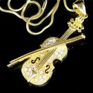 Gold Swarovski Crystal Musical Instrument Violin & Bow Necklace