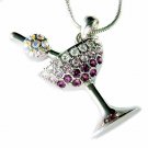 Swarovski Purple Crystal Cocktail Martini Wine Glass Necklace