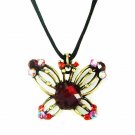 Brass Antique Red Swarovski Crystal Butterfly Velvet Necklace