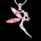 Pink Tinkerbell Swarovski Crystal Pixie Fairy Pendant Necklace