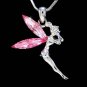Pink Tinkerbell Swarovski Crystal Pixie Fairy Pendant Necklace
