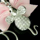 Cute Swarovski Crystal Mouse with Dangle Tail Pendant Necklace