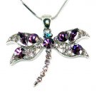 Classy Swarovski Purple Dragonfly Crystal Pendant Chain Necklace
