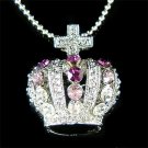 Purple Celebrity Swarovski Crystal Crown Cross Pendant Necklace