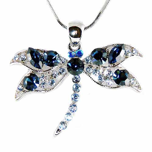 Something Blue Swarovski Crystal Cute Dragonfly Pendant Necklace