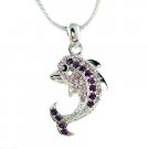 Swarovski Crystal Beach Wedding Purple Dolphin Pendant Necklace