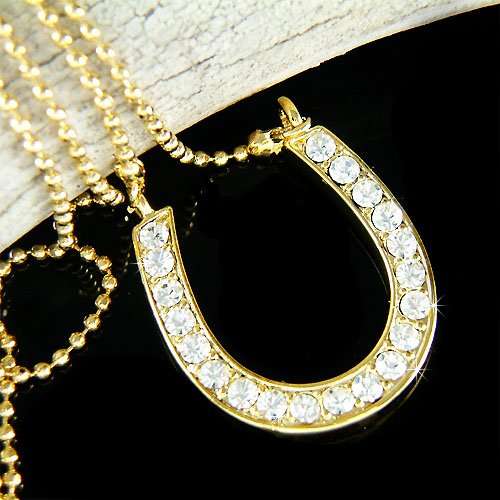 Western Bride Swarovski Crystal Gold Horseshoe Charm Necklace