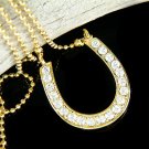 Western Bride Swarovski Crystal Gold Horseshoe Charm Necklace