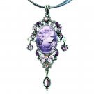 Victorian Purple Swarovski Crystal Cameo Leather Necklace