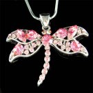 Bridal Swarovski Pink Dragonfly Crystal Pendant Chain Necklace
