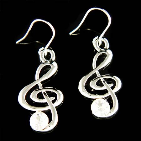 Treble G Clef Swarovski Crystal Music Note Pendant Earrings