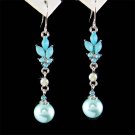 Aqua Blue Swarovski Pearl Drop Flower Bridal Crystal Earrings