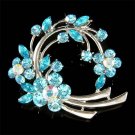 Bridal Aqua Blue Flower Wreath Swarovski Crystal Bouquet Brooch
