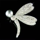 Swarovski Crystal Dragonfly Grey Pearl Ball Bouquet Brooch