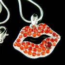 Flirty Hot Red Swarovski Crystal Sexy Lips Pendant Necklace