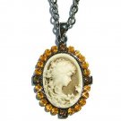 Antique Gold Topaz Swarovski Crystal Cameo Pendant Necklace