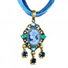 Antique Gold Swarovski Crystal 5 Strands Leather Cameo Necklace