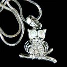 Wisdom Wise Owl Teacher on the branch Swarovski Crystal Necklace
