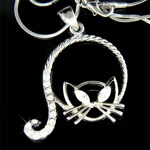 Swarovski Crystal Cutout Clear Cat Animal Pet Pendant Necklace