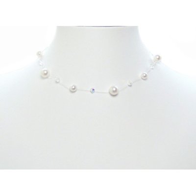 Floating Illusion Bridal Swarovski Crystal Pearl Silver Necklace