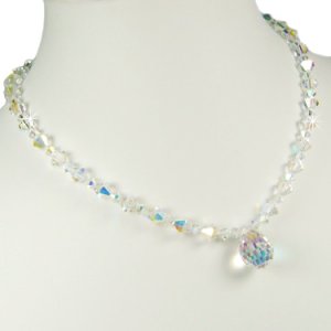 Swarovski Crystal AB Bridal Wedding Teardrop Pendant Necklace