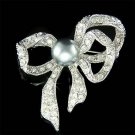Swarovski Crystal Gray Pearl Filigree Bow Wedding Dress Brooch
