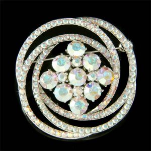 Swarovski Crystal Swirl Flower Wreath Wedding Gown Dress Brooch