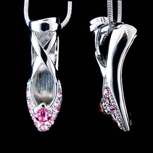 Swarovski Crystal Ballerina Ballet Dance Shoes Pendant Necklace