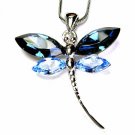 Bridal Swarovski Crystal Dark Blue Dragonfly Pendant Necklace
