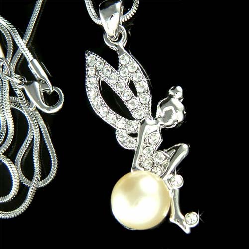 Swarovski Crystal Tinkerbell Pearl Magic Ball Pendant Necklace