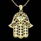 Gold Crystal Jewish Hamsa Hamesh Fatima Hand Evil Eye Necklace