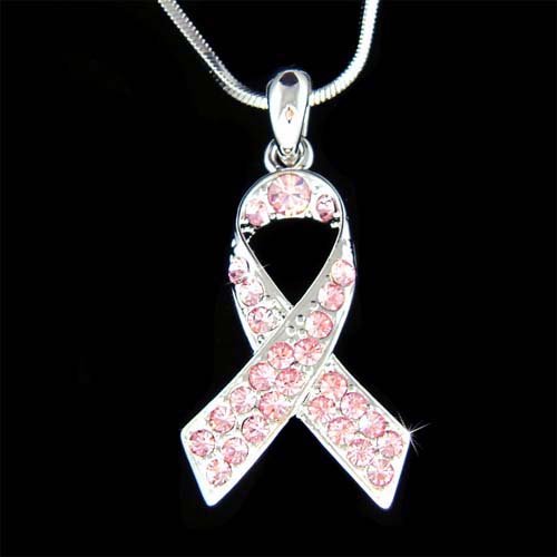 Swarovski Crystal Breast Cancer Awareness Pink Ribbon Necklace