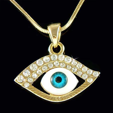 Gold Swarovski Crystal Ward Off Evil Eye Protection Necklace