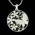 Swarovski Crystal Filigree Round Swirl Flower Butterfly Necklace