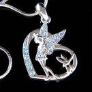 Swarovski Crystal Tinkerbell Fairy & Dragonfly in Heart Necklace