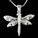 Swarovski Crystal Filigree Cut Out Dragonfly Pendant Necklace