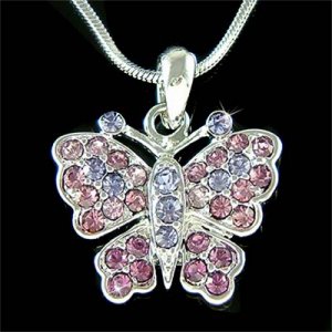 Simple Bride Purple Swarovski Crystal Butterfly Pendant Necklace