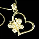 Gold Cut-out Heart Butterfly Swarovski Crystal Pendant Necklace