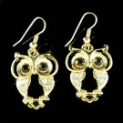 Gold Wise Owl Smart Wisdom Teacher Swarovski Crystal Earrings