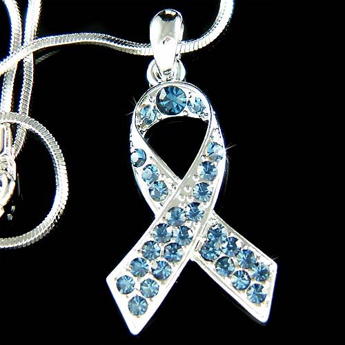 Swarovski Crystal Blue Colon Cancer Awareness Ribbon Necklace