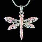 Pink Filigree Dragonfly Swarovski Crystal Pendant Chain Necklace
